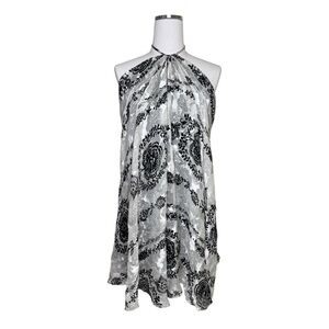 Taylor and Hyde White + Black Burnout Silk Halter Mini Dress Size Medium